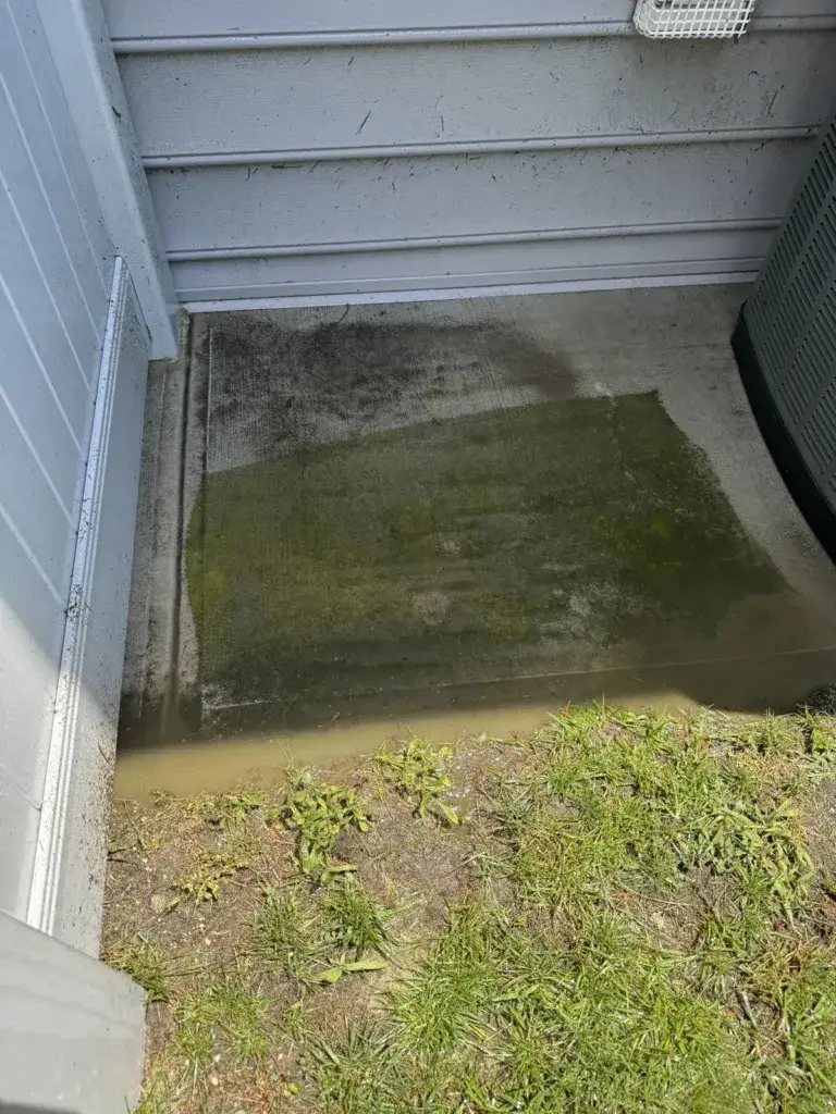 Concrete pad beside the house before cleaning